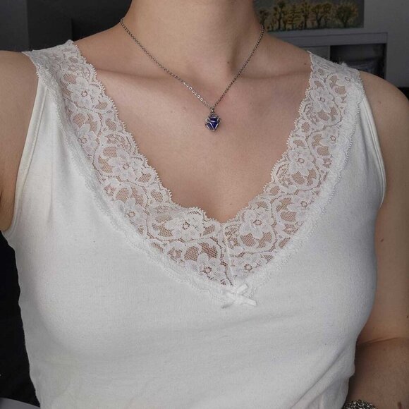 Vintage blue and silver fairy necklace with a small silver chain - Picture 9 of 11